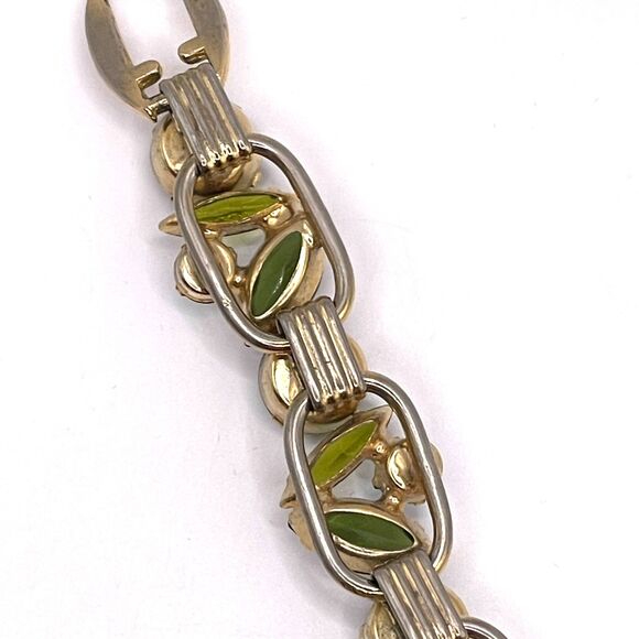 Juliana DeLizza & Elster Vintage Green Rhinestone Glass Bracelet #6700 - Picture 7 of 13